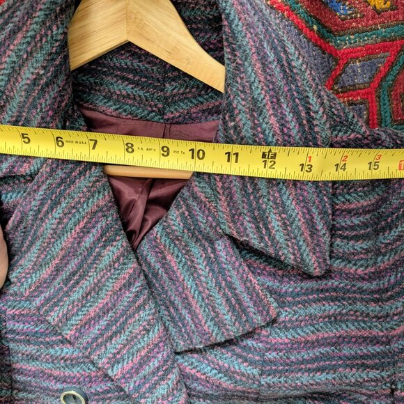 Wool long winter coat in purple, blue, and navy -- medium - Picture 7 of 13